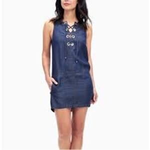 Splendid  Lace Up Sleeveless Chambray Denim Shift Mini Dress SD11487DK Medium M